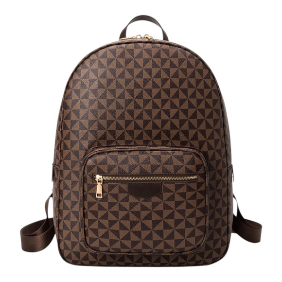 Designer Inspired Brown Monogram Large Backpack - Picture 4 of 12